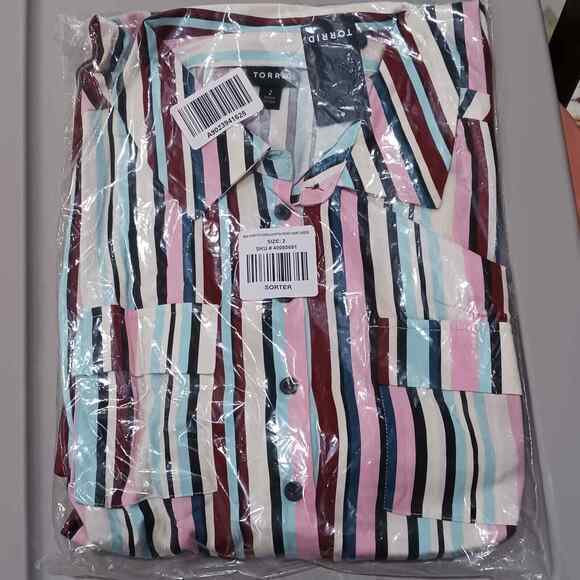 NEW TORRID Midi Shirt Dress Plus Size 2X Stretch‎ Challis Button Front Stripes - Picture 3 of 10